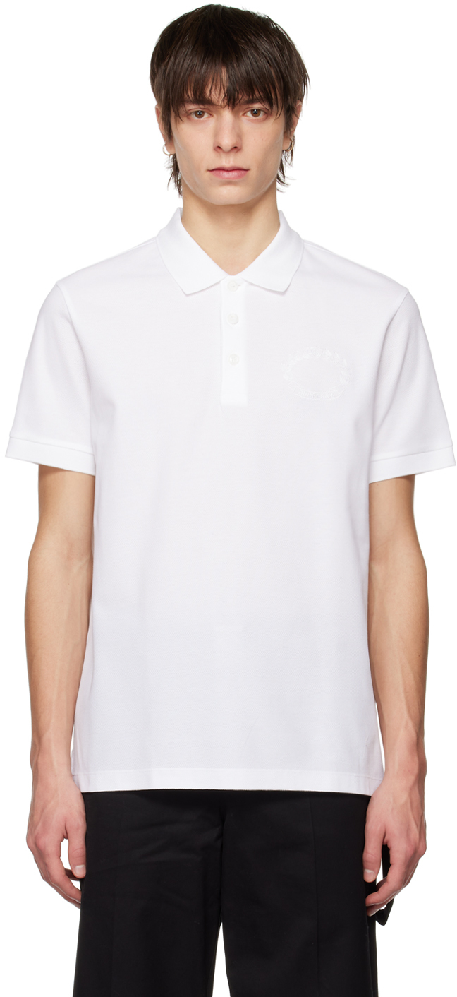 Burberry Embroidered-crest Polo Shirt In White