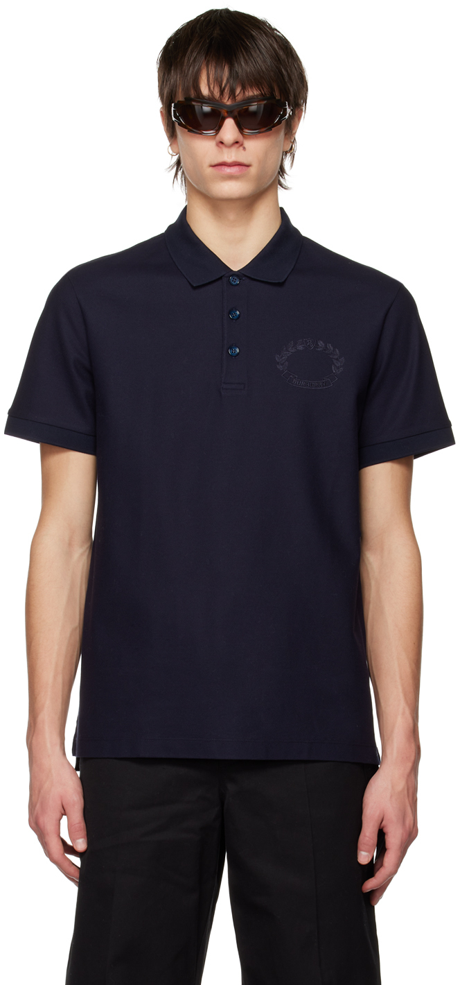 Burberry Logo-embroidered Cotton Polo Shirt In Navy