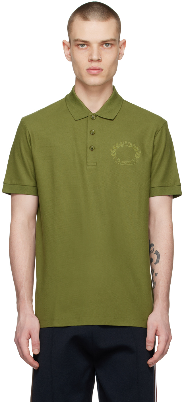 Burberry Embroidered-crest Piqué Polo Shirt In Spruce Green