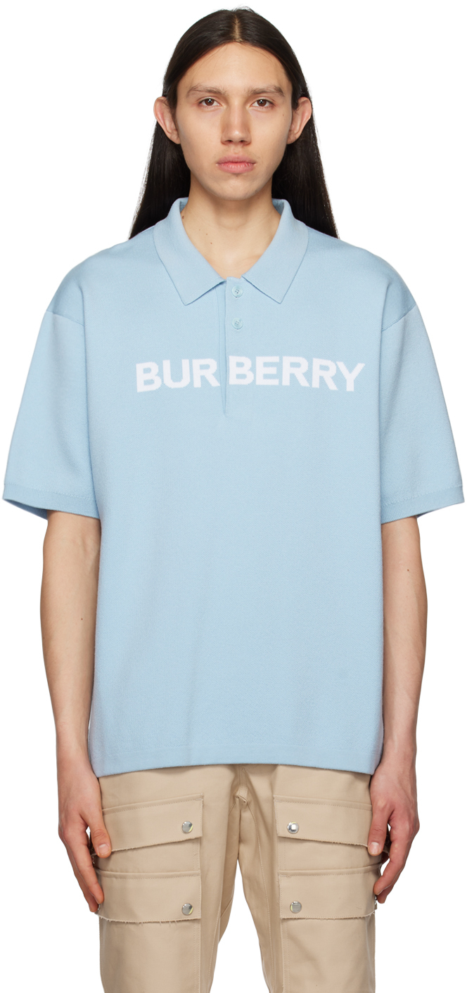 Burberry Blue Jacquard Polo In Duck Egg Blue
