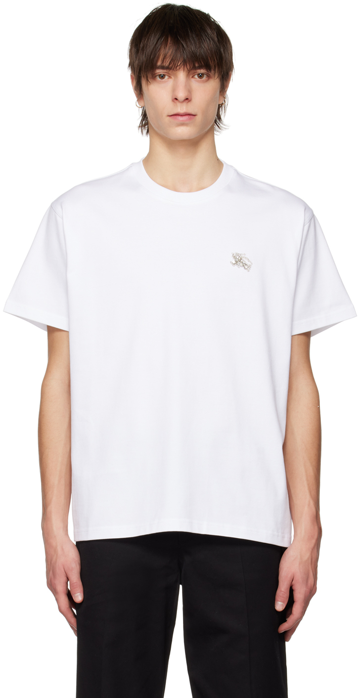 Shop Burberry White Crystal-cut T-shirt