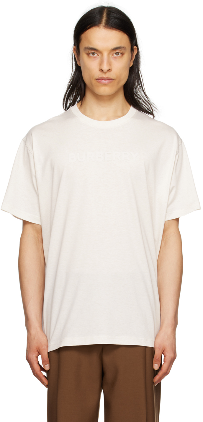 Shop Burberry Off-white Crewneck T-shirt In Oatmeal Melange