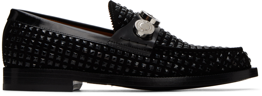 Shop Burberry Black Logo Crystal Loafers In A1189 Black