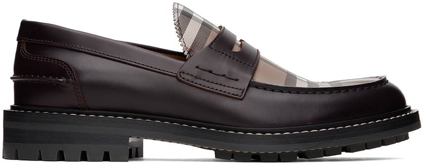 Burberry Vintage Check Panel Leather Loafers In Brown