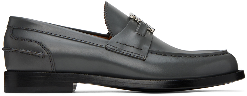Burberry Men's Tb-monogram Leather Loafers In Dark Grey Melange