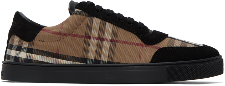 Shop Burberry Brown & Black Vintage Check Sneakers In A8730 Birch Brown Ch