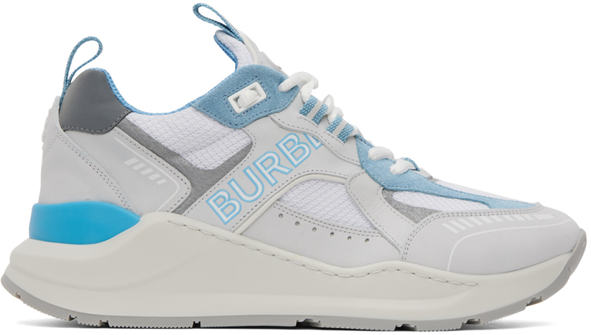 Burberry White & Blue Print Sneakers In Pale Blue Mix