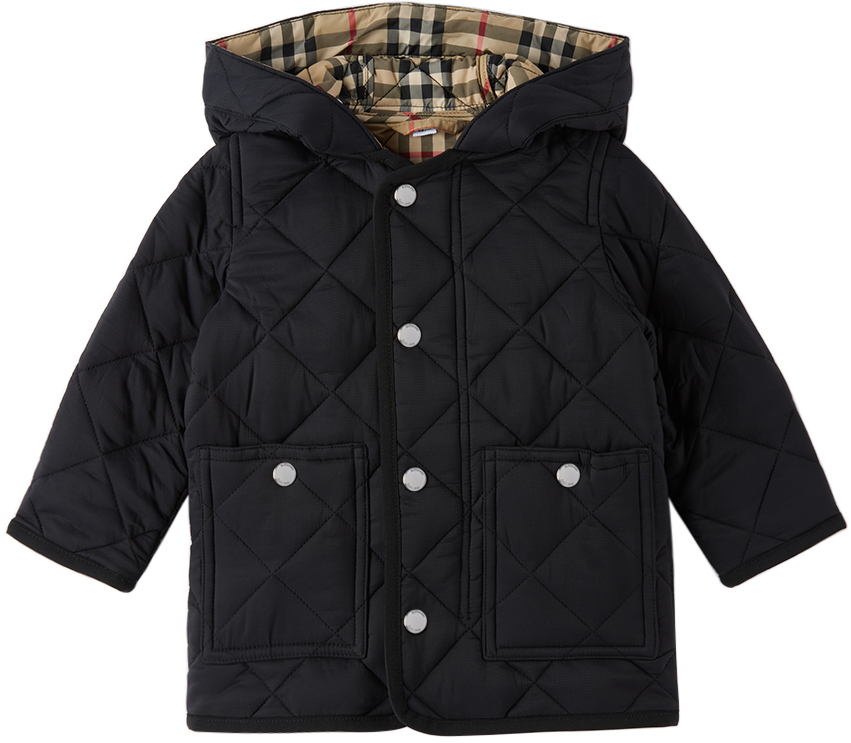 Burberry Kids' Baby Black Quilted Jacket In Blu