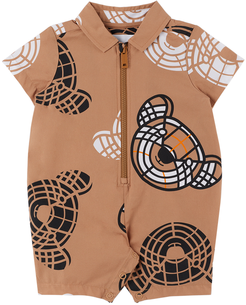 Burberry Beige Romper For Baby Kids With Thomas Bear In Brown