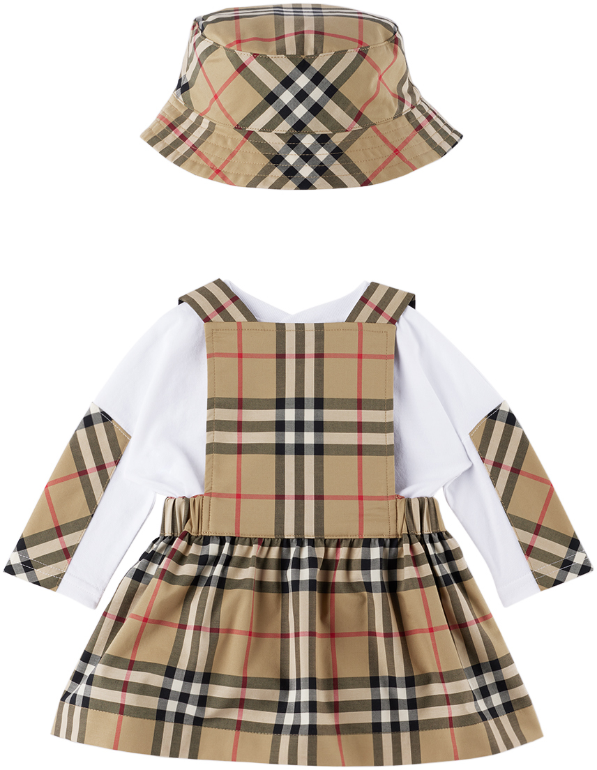 Burberry Kids' Baby Tan Vintage Check Three-piece Set In Archive Beige Ip