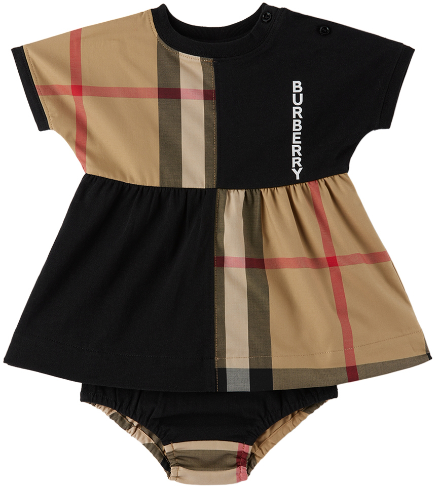 Burberry Babies' Kids Check Dress And Bloomers Set In Black