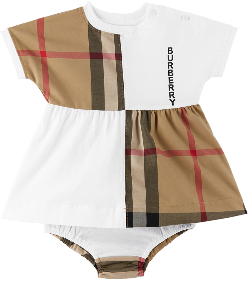BURBERRY BABY WHITE CHECK PANEL DRESS & BLOOMERS SET
