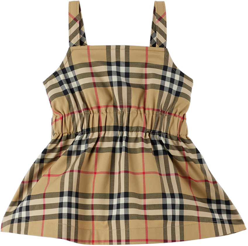 Shop Burberry Baby Beige Check Dress In Archive Beige Ip Chk