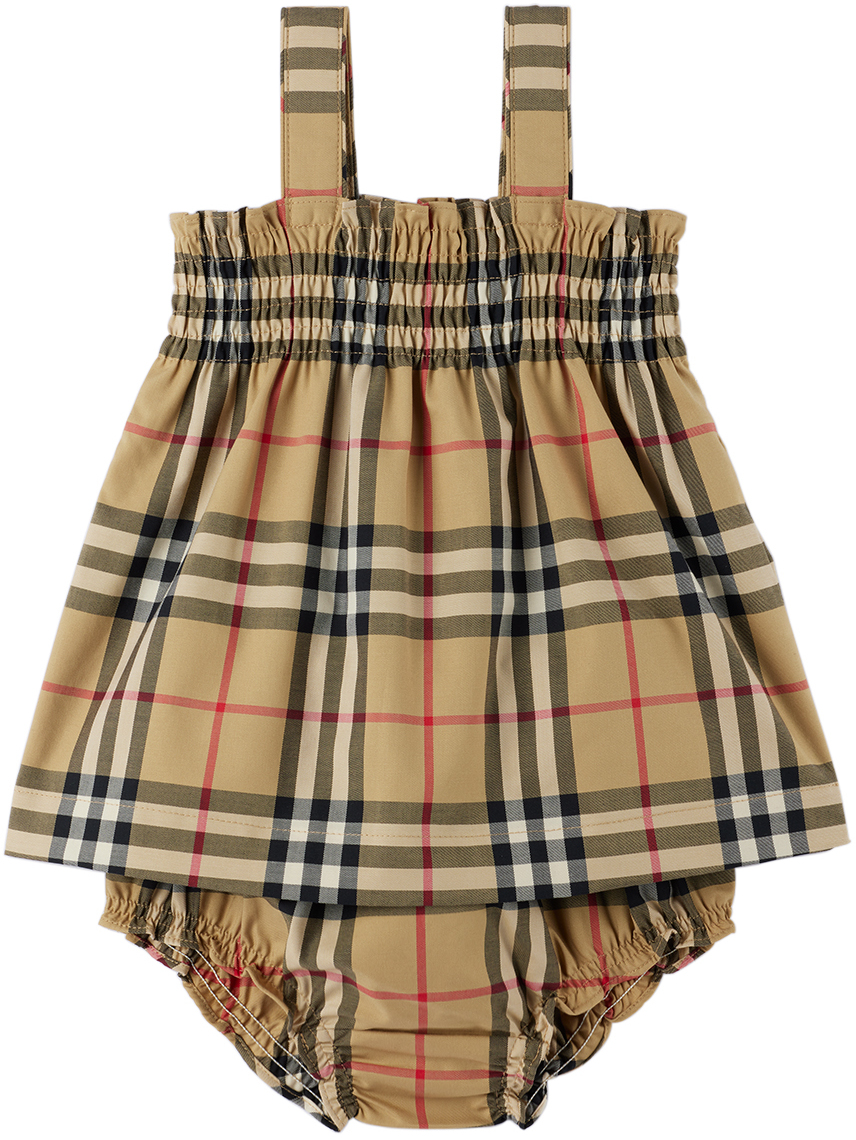 Burberry Baby Beige Vintage Check Dress & Bloomers Set In Archive Beige Ip Chk