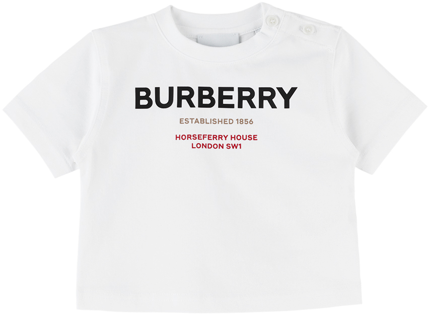 Shop Burberry Baby White Printed T-shirt
