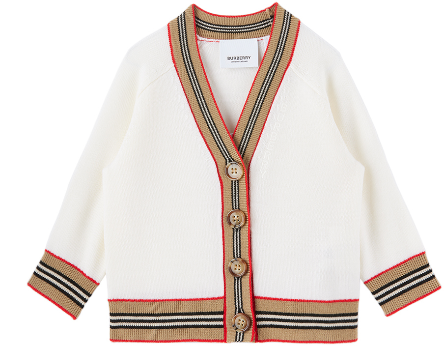 BURBERRY BABY WHITE EMBROIDERED CARDIGAN