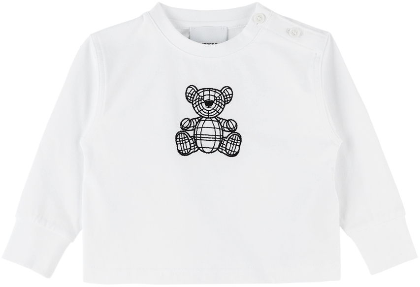 BURBERRY BABY WHITE EMBROIDERED LONG SLEEVE T-SHIRT