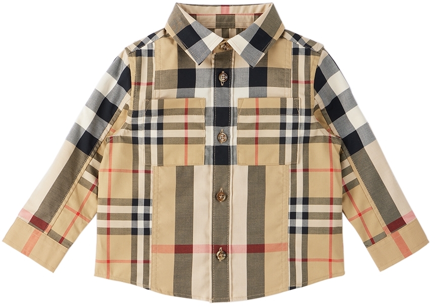 Baby Beige Patchwork Check Shirt by Burberry | SSENSE
