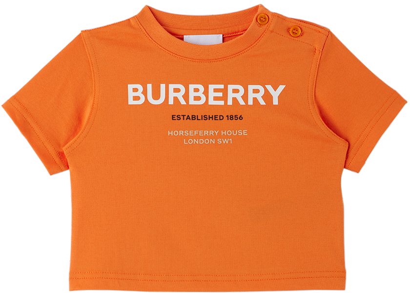 Burberry Kids' Baby Orange Horseferry T-shirt In Light Coral Orange