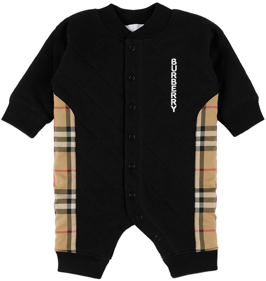 Shop Burberry Baby Black Quilted Jumpsuit