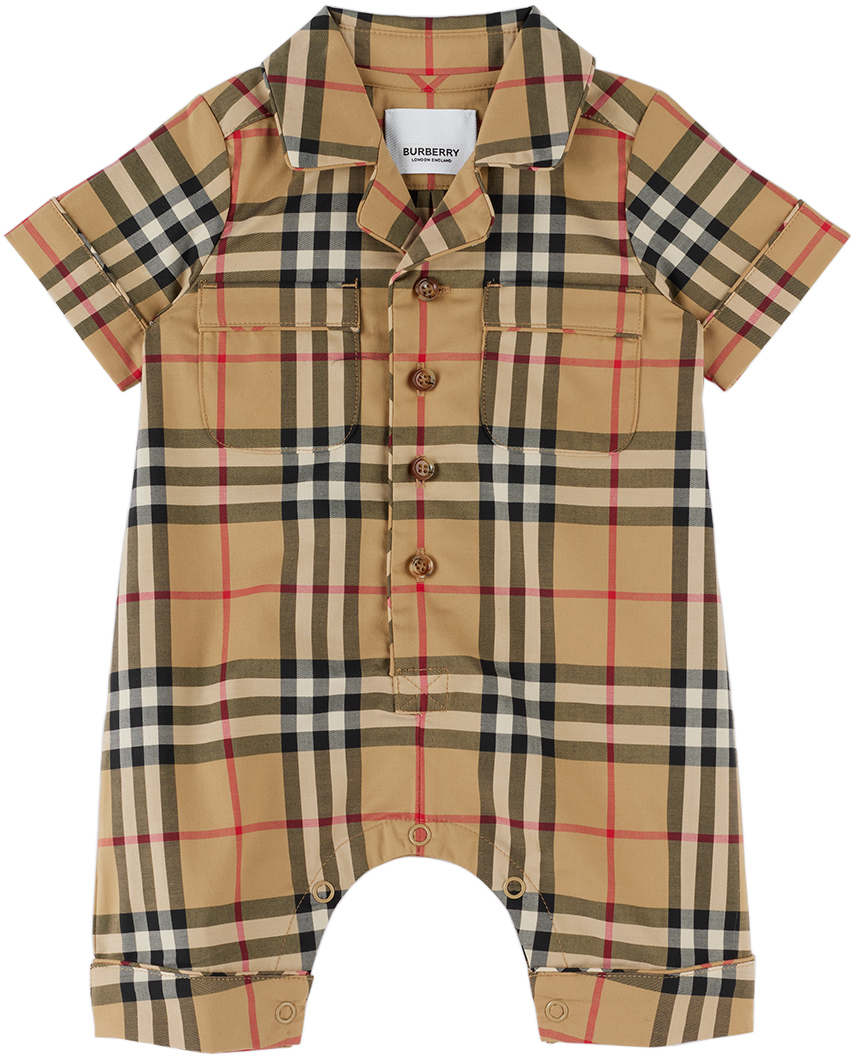 Burberry Kids Baby Beige Check Jumpsuit In Archive Beige Ip Chk