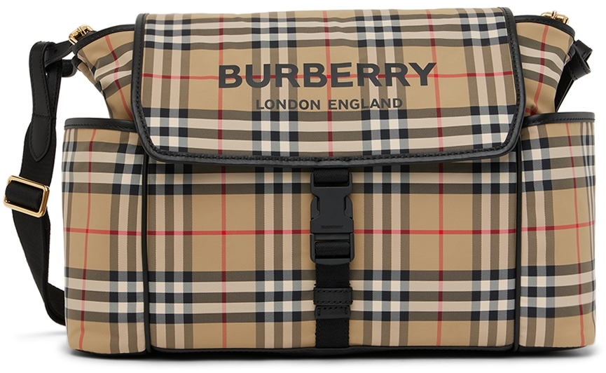 BURBERRY BABY BEIGE VINTAGE CHECK CHANGING BAG & MAT