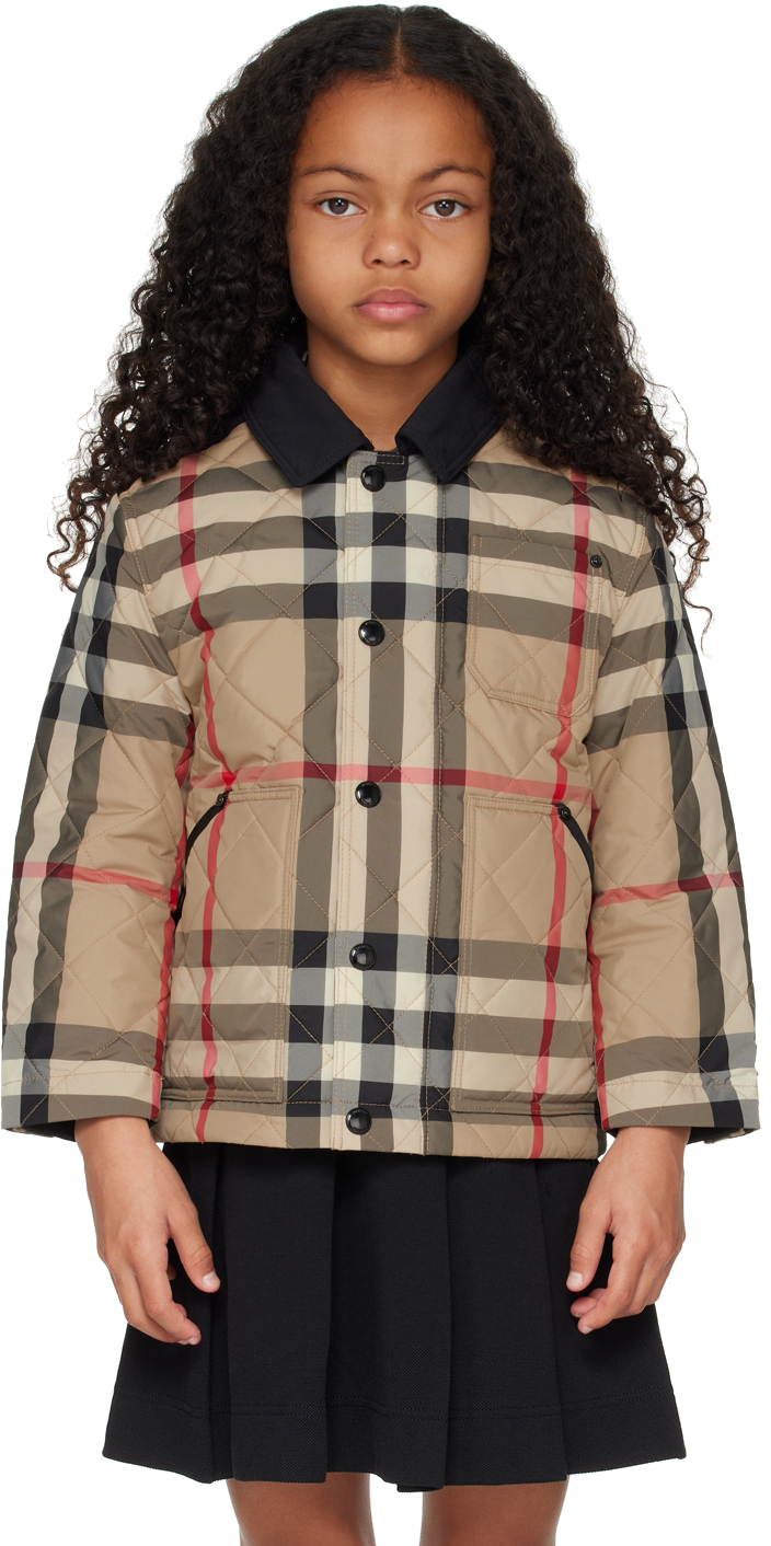 Kids Beige Check Jacket by Burberry | SSENSE Canada