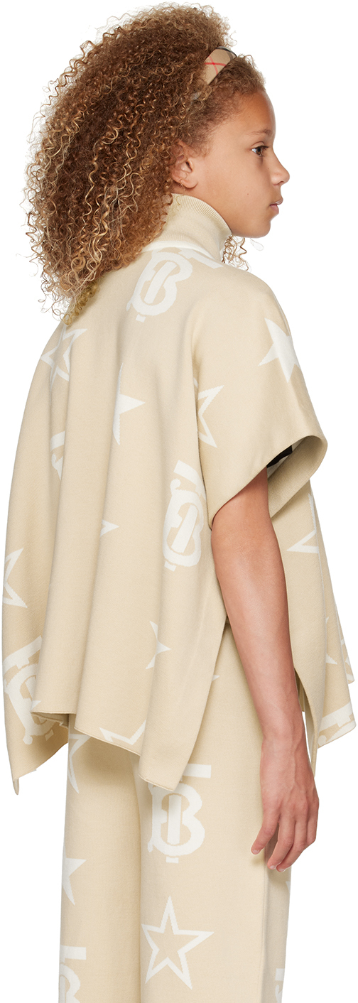 Burberry Kids Beige Sylvie Poncho In Almond Beige Ip Pat