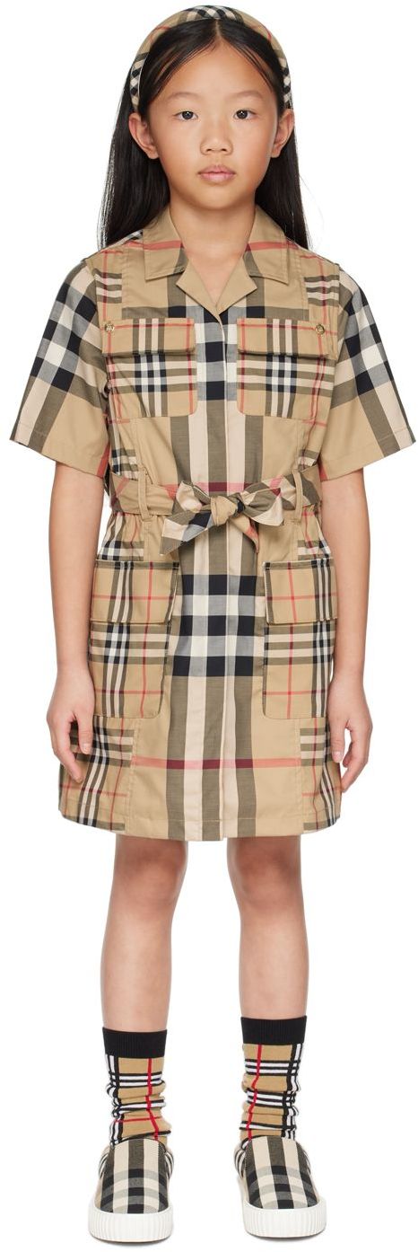 Burberry Kids Beige Patchwork Check Dress In Archive Beige Ip Chk