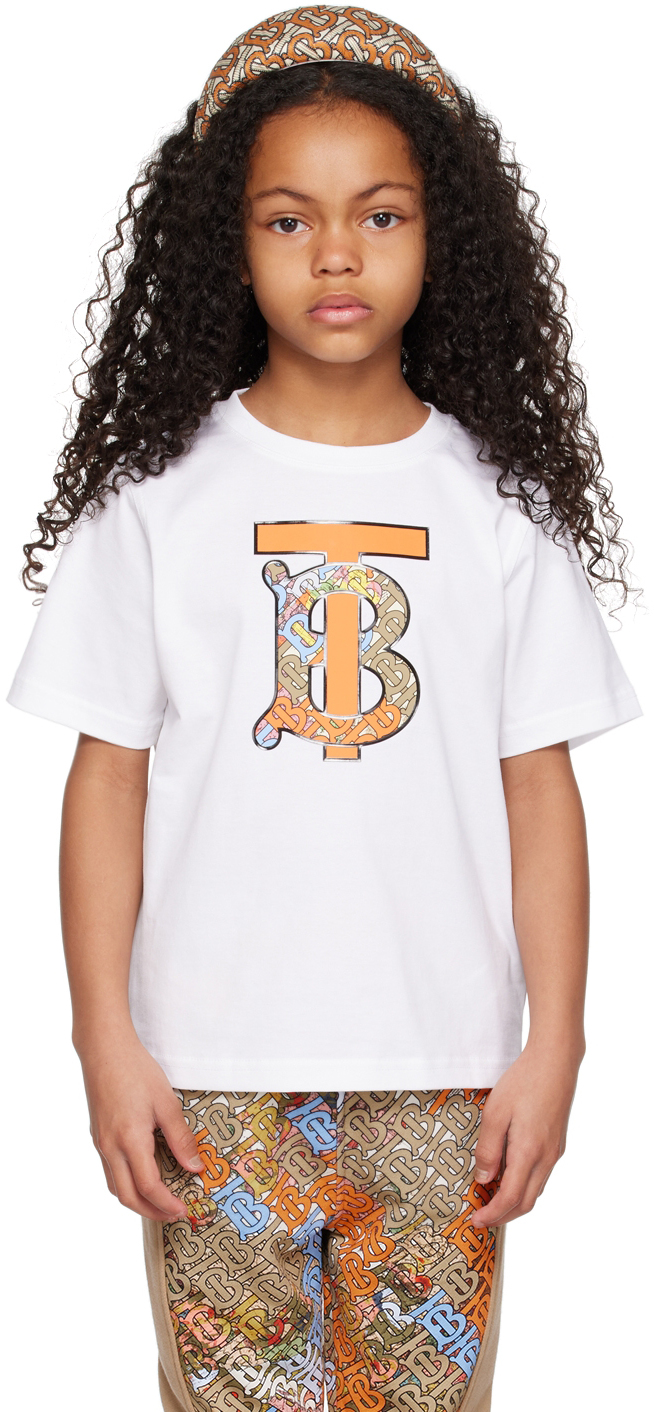 Burberry Kids' Monogram Print Organic Cotton T-shirt In White