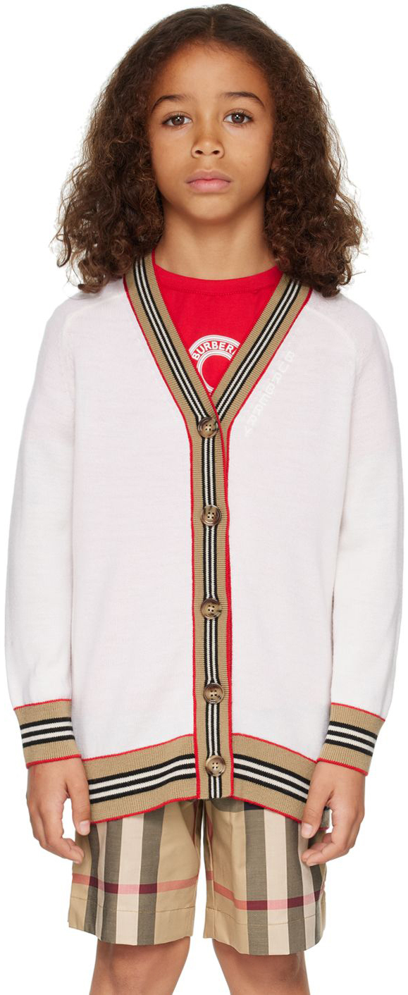 Burberry Kids Off-white Icon Stripe Cardigan In Ivory