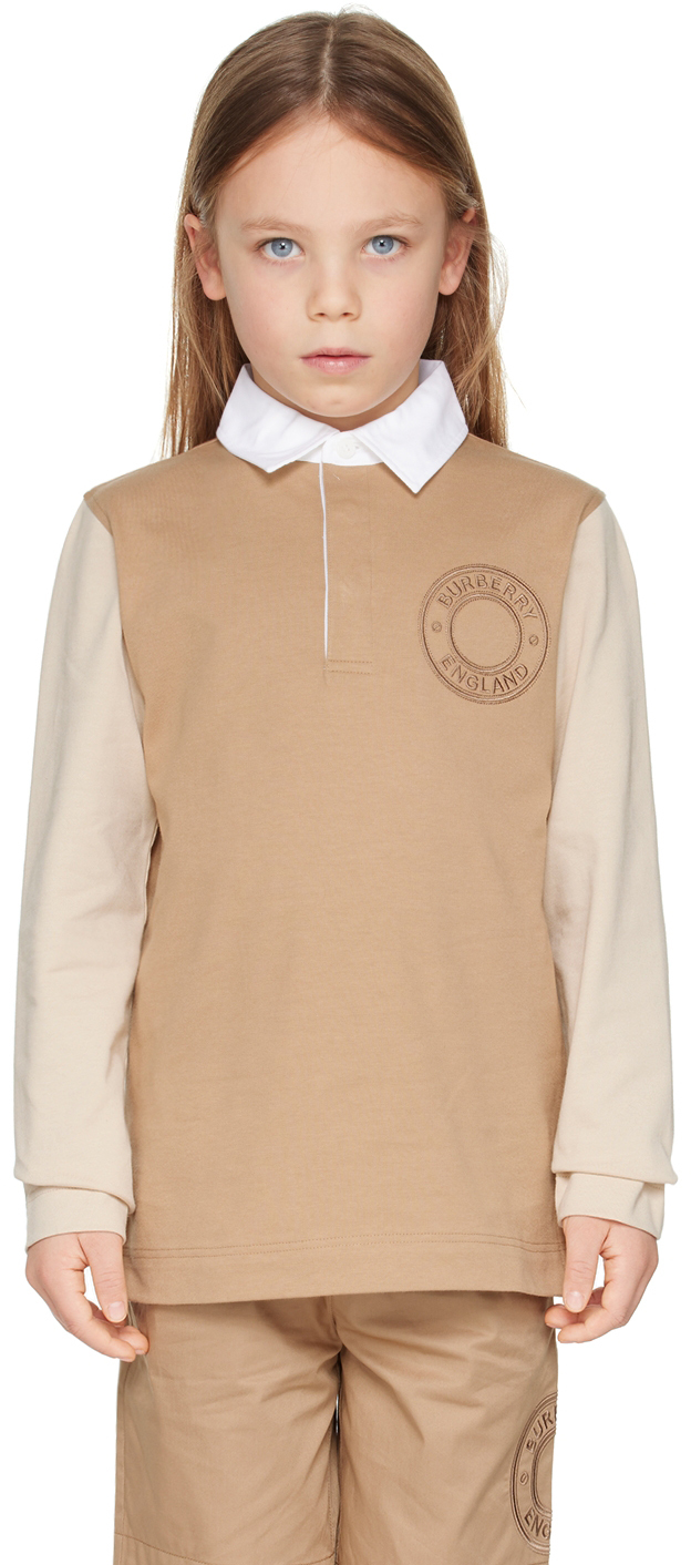 Burberry Kids Beige Embroidered Polo In Archive Beige