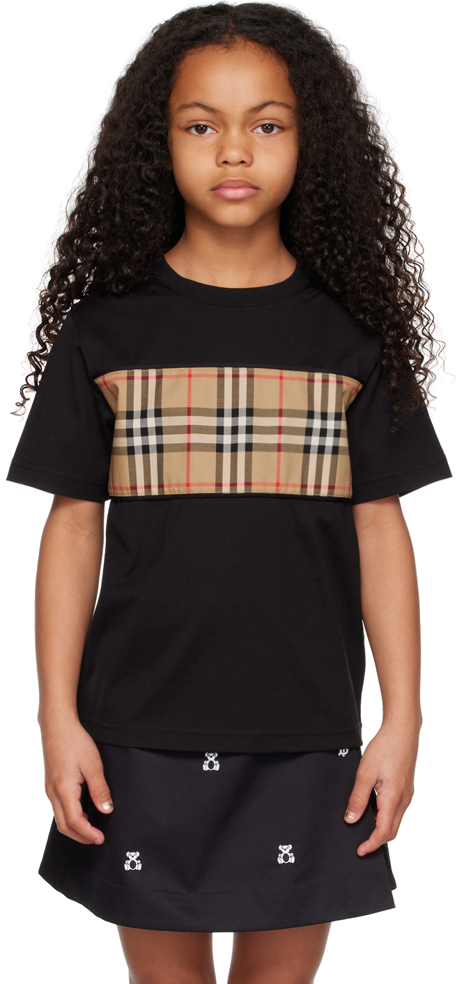 Burberry Kids Vintage Check Panel T-shirt (3-14 Years) In Black