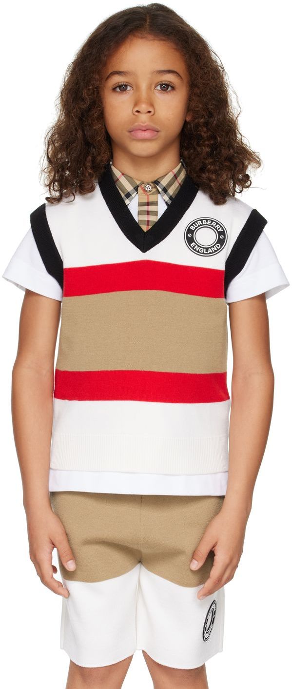 Shop Burberry Kids Off-white Striped Vest In Ivory Ip Pat