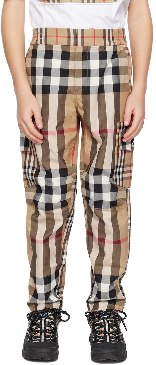 BURBERRY KIDS BEIGE CONTRAST CHECK TROUSERS