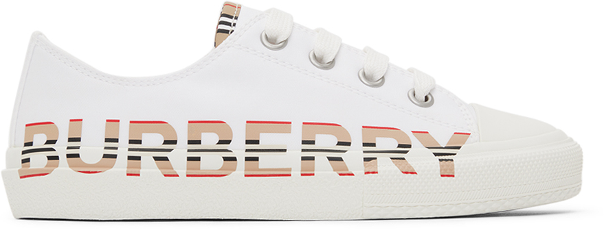 Burberry Kids White Logo Sneakers In Optic White