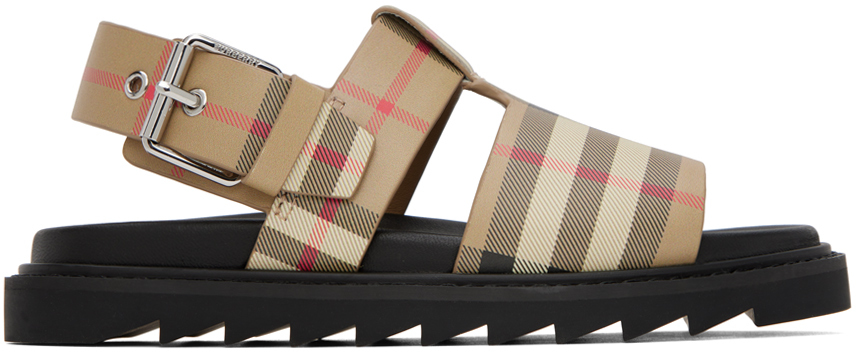 Burberry Teen Archive Beige Vintage Check Leather Sandals In Beige Comb