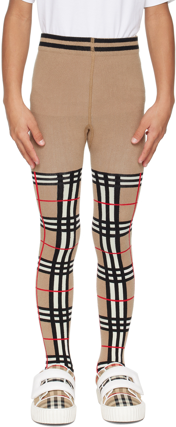 Kids Beige Check Leggings by Burberry on Sale