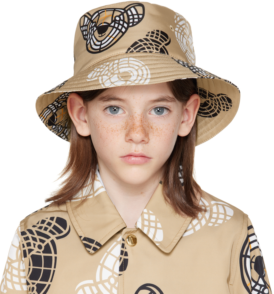 Kids Beige Thomas Bear Bucket Hat by Burberry on Sale