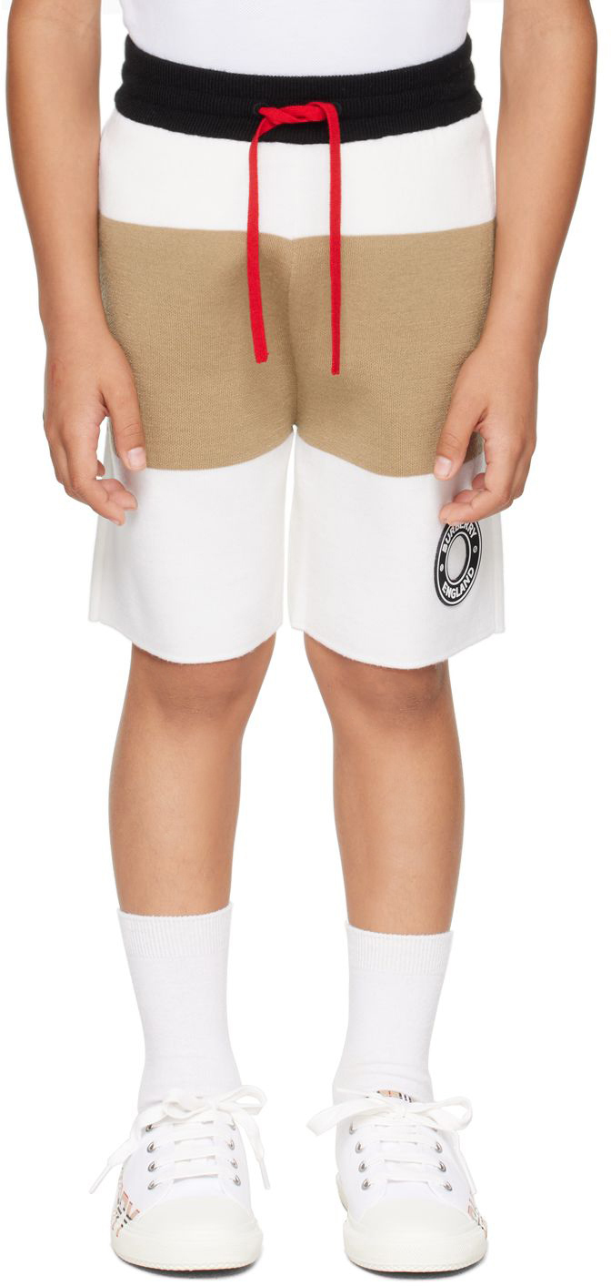 Shop Burberry Kids Off-white Striped Shorts In Ivory Ip Pat