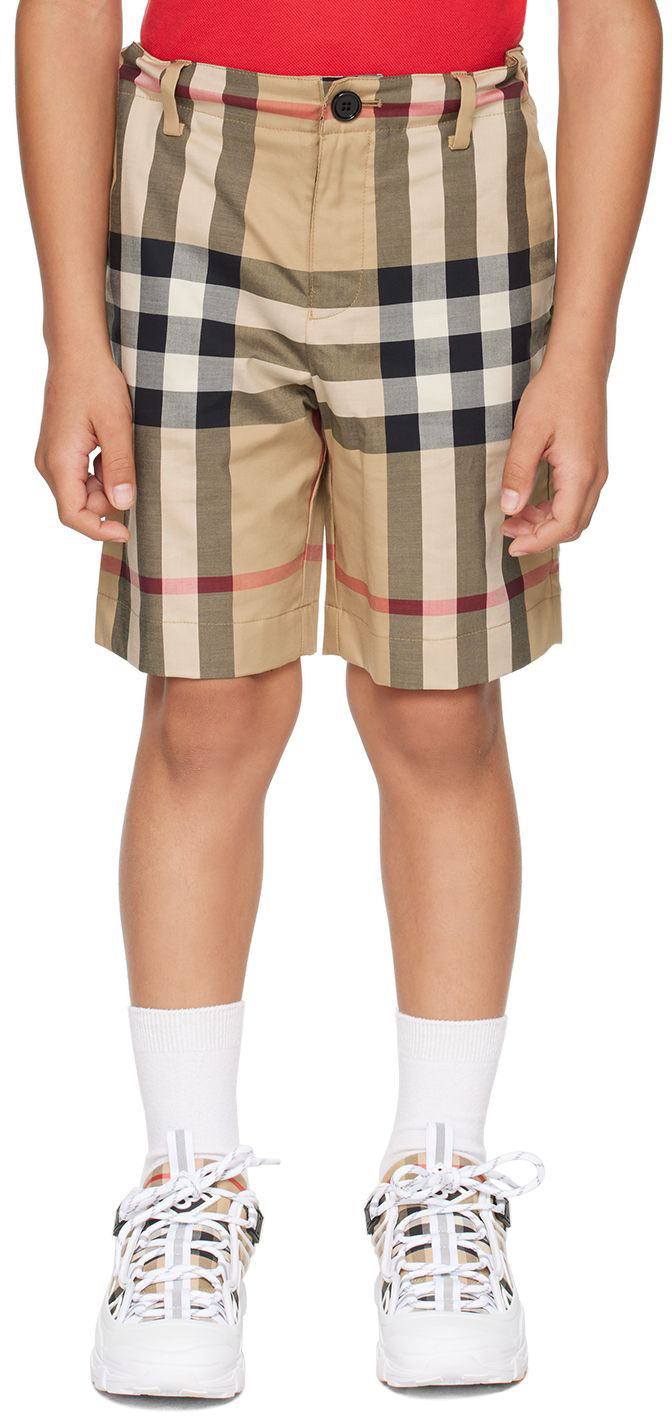 Kids Beige Check Shorts by Burberry on Sale