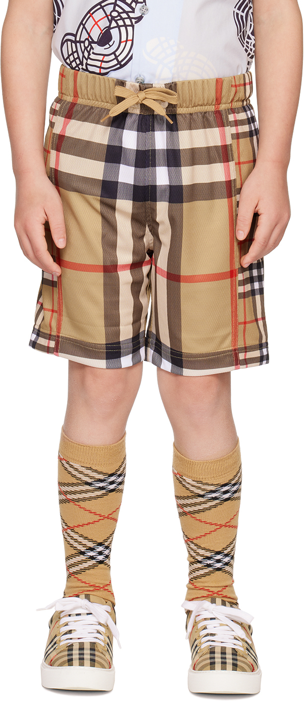 BURBERRY KIDS BEIGE CONTRAST CHECK SHORTS