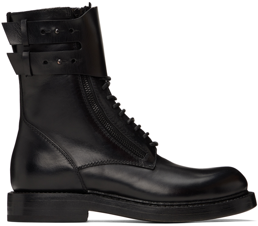 Shop Ann Demeulemeester Black Jeroom Combat Boots In 099 Black