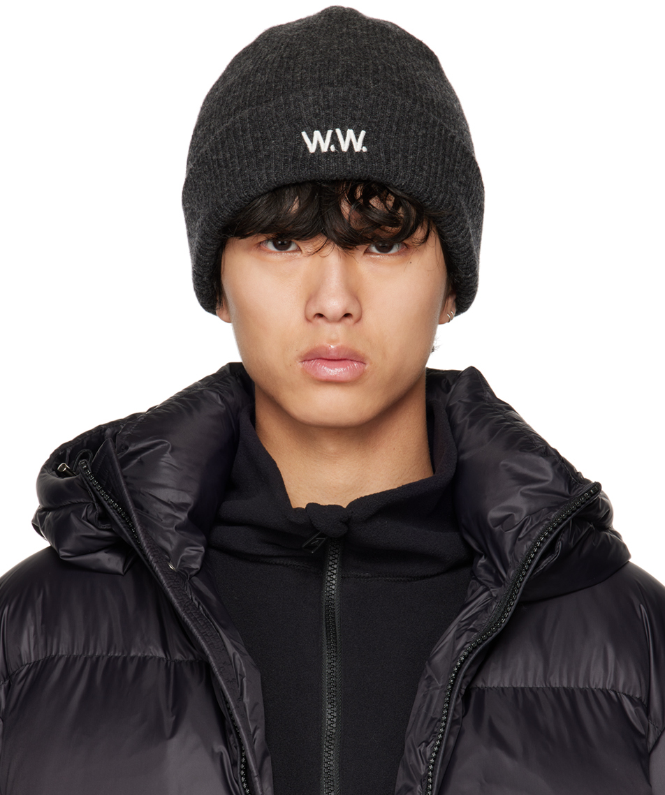 Wood Wood Gray Mande Beanie In Anthracite 1011