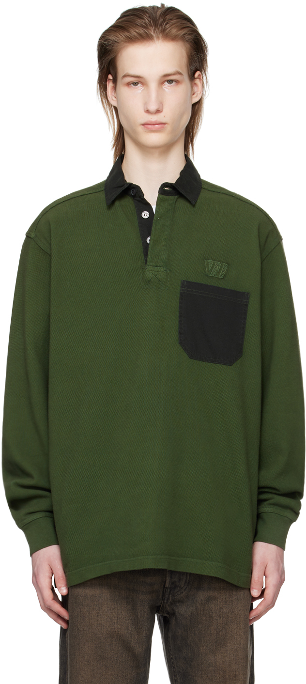 Wood Wood Brodie Organic Cotton Piqué Rugby Shirt In 8007 Forest Green