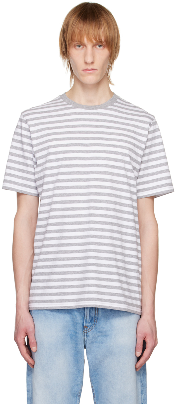 Wood Wood Gray Sami T-shirt In Grey Stripes 1008