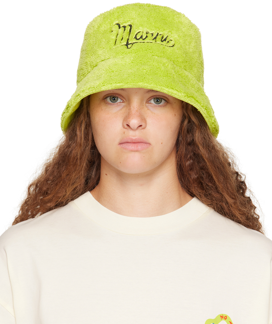 Marni Green Embroidered Bucket Hat In 00v07 Light Lime