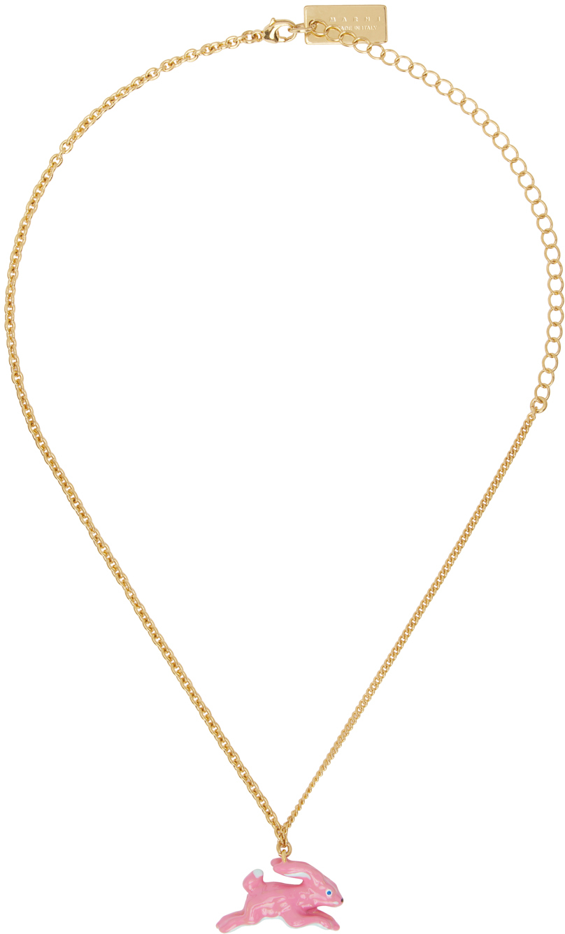 Shop Marni Gold Rabbit Pendant Necklace In 00c57 Fuchsia
