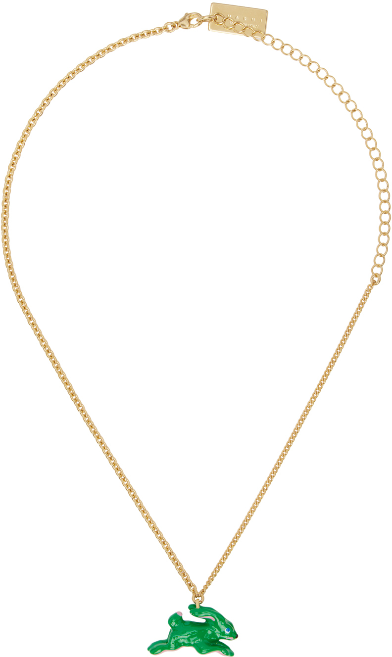 Marni Gold Rabbit Pendant Necklace In 00v60 Emerald