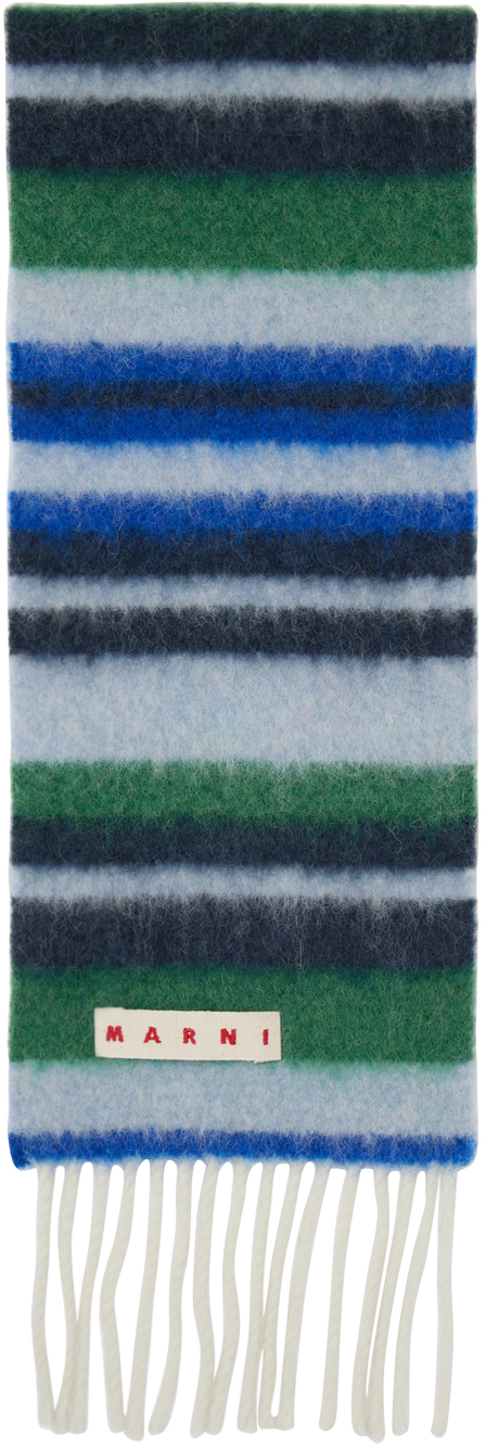 Marni Blue Stripe Scarf In Multi